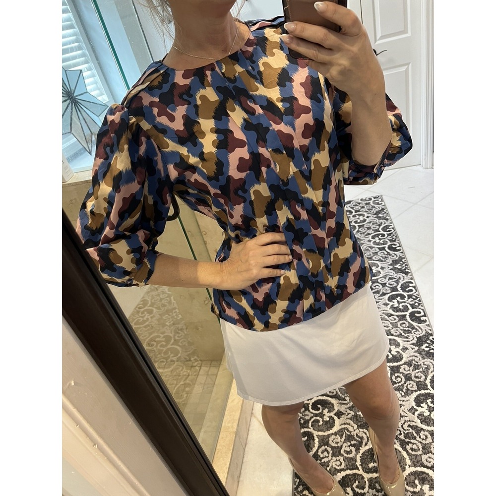 Diane von Furstenberg Vintage Hawaiian Animal Watercolor Tunic Blouse Sz 10